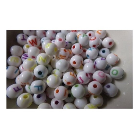 Mixed Color Random Letter Round Acrylic Beads - Picture 1 of 2